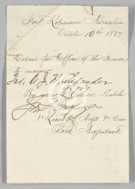 Officer of the Guard order issued to John H. Alexander, October 10, 1887. Creator: Unknown.