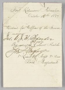 Officer of the Guard order issued to John H. Alexander, October 10, 1887. Creator: Unknown