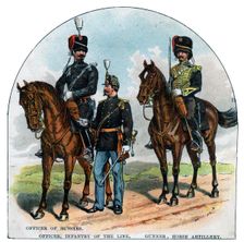 Officer of Hussars, Officer, infantry of the Line, Gunner, horse artillery, 19th century