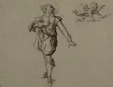 Officer standing, looking left on a flying cupid. Creator: Herman Breekerveld