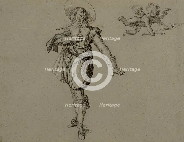 Officer standing, looking left on a flying cupid. Creator: Herman Breekerveld.