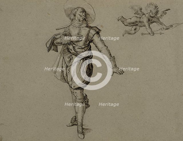 Officer standing, looking left on a flying cupid. Creator: Herman Breekerveld.