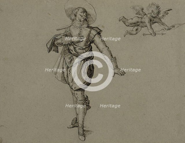 Officer standing, looking left on a flying cupid. Creator: Herman Breekerveld.