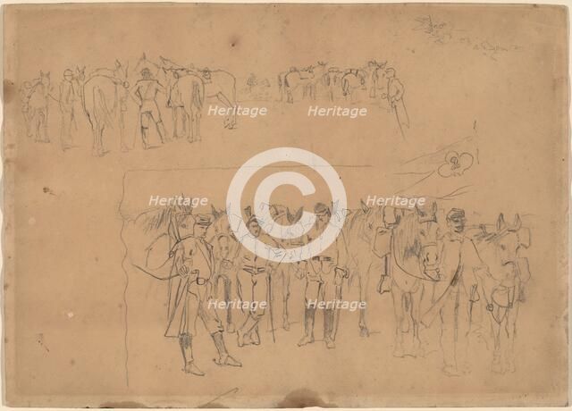 Officers and Horses at Rest, 1864. Creator: Winslow Homer.