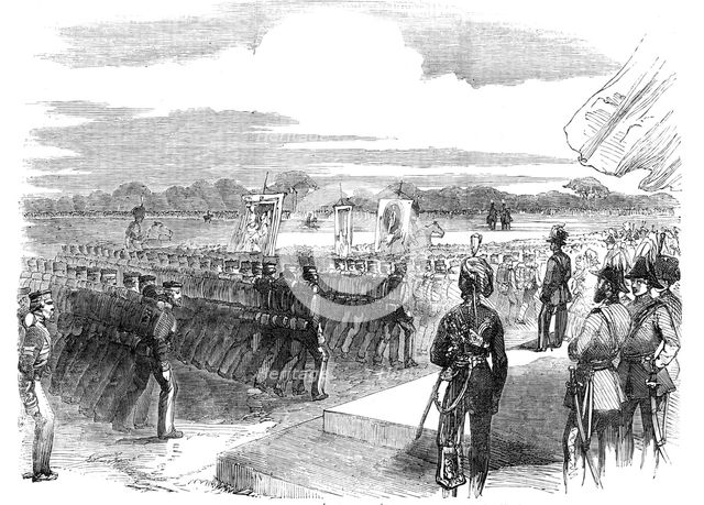 Officers and Privates of the Siege-Train (Royal Artillery) Passing Before the Queen, at Woolwich, 18 Creator: Unknown.
