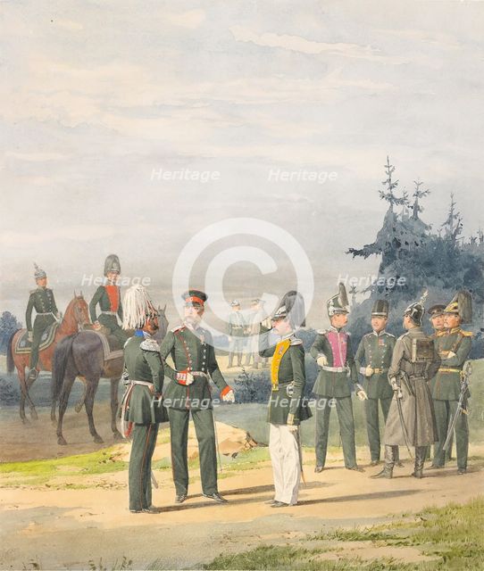 Officers from Uhlan Regiment, 1887. Artist: Balashov, Pyotr Ivanovich (?-1888)