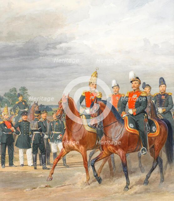 Officers from Cavalry Mounted Regiment. Artist: Piratsky, Karl Karlovich (1813-1889)