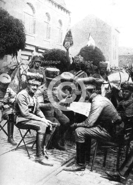 Officers in the Hussars, Chaussee de Louvain, Brussels, First World War, 1914. Artist: Unknown