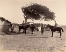 Officers on horseback in the Nusserpuri camp, set up as part of the Karachi Plague..., 1897. Creator: Unknown