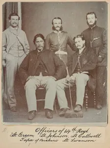 Officers of the 14th Regt. - Lt. Green, Lt. Johnston, Lt. Callwell, Tapa of Parikino..., c.1900. Creator: William Francis Gordon