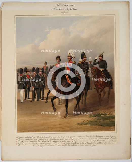 Officers of the 1st Guards Infantry Division of the Russian Imperial Guard, 1867. Artist: Piratsky, Karl Karlovich (1813-1889)