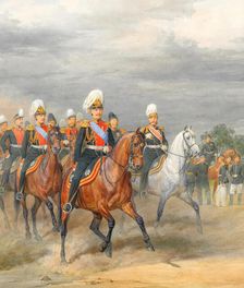 Officers of the Cavalry Mounted Regiment. Artist: Piratsky, Karl Karlovich (1813-1889)