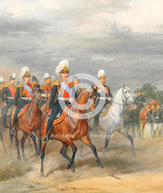 Officers of the Cavalry Mounted Regiment. Artist: Piratsky, Karl Karlovich (1813-1889)