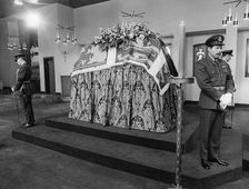 Officers of the RAF with the coffin of the Duke of Windsor, Oxfordshire, England, 31 May 1972