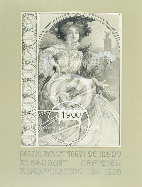 Official Banquet of the Paris International Exhibition 1900. Design for the menu.