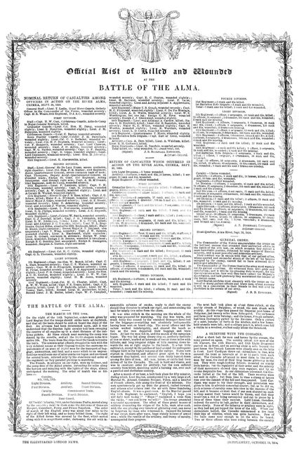 Official List of Killed and Wounded at the Battle of the Alma, 1854. Creator: Unknown.