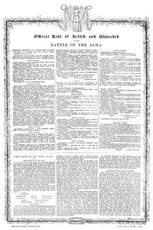 Official List of Killed and Wounded at the Battle of the Alma, 1854. Creator: Unknown