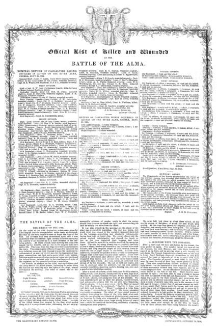 Official List of Killed and Wounded at the Battle of the Alma, 1854. Creator: Unknown.