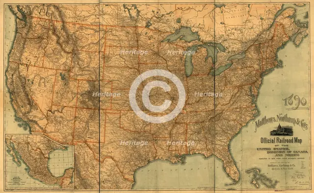 Official railroad map of the United States, Dominion of Canada and Mexico, 1890. Creator: Matthews, Northrup & Co (active 1890s).