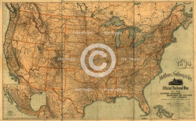 Official railroad map of the United States, Dominion of Canada and Mexico, 1890. Creator: Matthews, Northrup & Co (active 1890s).