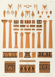 Offrandes, colonnes, stèles et ornements divers tirés de vases peints, 1846. Creator: Franz Kellerhoven