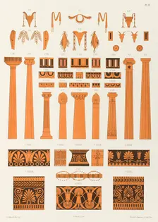 Offrandes, colonnes, stèles et ornements divers tirés de vases peints, 1846. Creator: Franz Kellerhoven