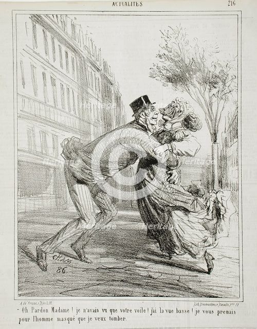 Oh pardon madame! Je n'avais vu que votre voile! J'ai la vue basse! Je vous prenais pour..., 1867. Creator: Cham.