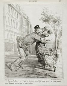 Oh pardon madame! Je n'avais vu que votre voile! J'ai la vue basse! Je vous prenais pour..., 1867. Creator: Cham