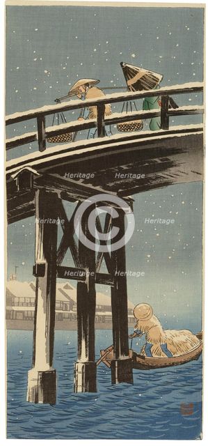 Ohashi Bridge in Snow, 1910s. Creator: Takahashi (Shotei), Hiroaki (1871-1945).