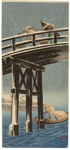 Ohashi Bridge in Snow, 1910s. Creator: Takahashi (Shotei), Hiroaki (1871-1945)