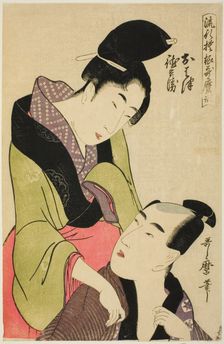 Ohatsu and Tokubei, from the series "Fashionable Patterns in Utamaro Style (Ryuko...c1798/99. Creator: Kitagawa Utamaro
