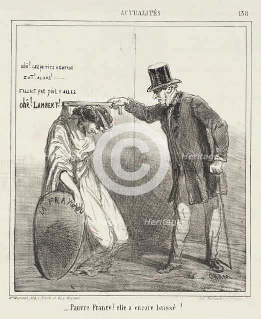 Ohe les petits agneaux, zut! Alors! Fallait pas qu'il y aille. Ohé! Lambert. -Pauvre France..., 1864 Creator: Cham.