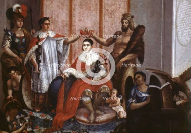 Oil painting represents the coronation of Agustín de Iturbide (1783-1824), soldier, politician an…
