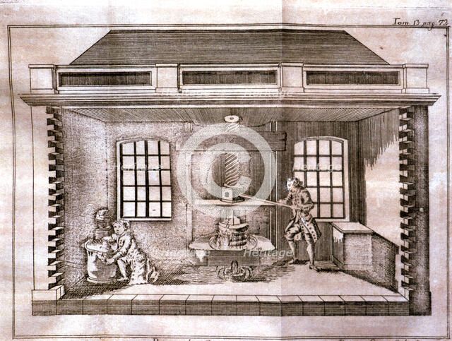 Oil press, etching, 1754.