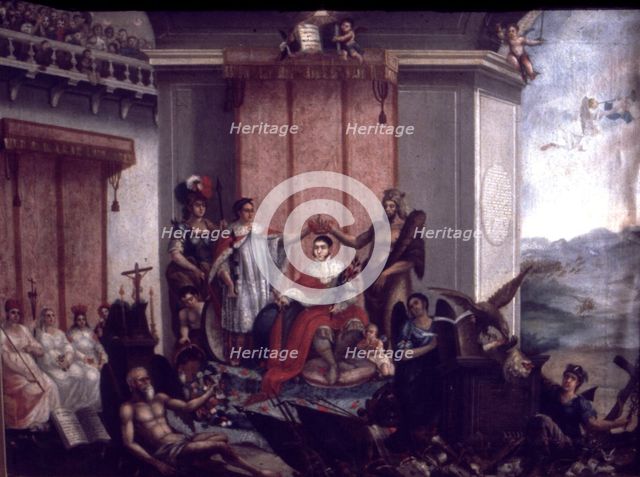 Oil representing the coronation of Agustín de Iturbide (1783-1824). Mexican military, politician …