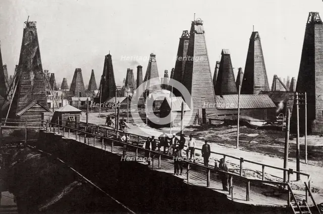 Oil wells at Baku on the Caspian Sea, Russia, c1890. Artist: Dmitri Ivanovich Yermakov