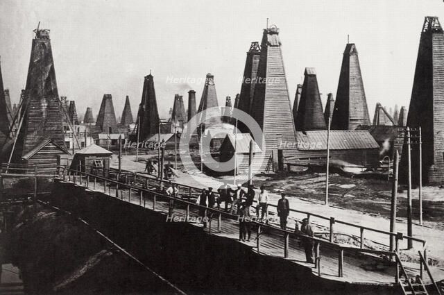 Oil wells at Baku on the Caspian Sea, Russia, c1890. Artist: Dmitri Ivanovich Yermakov