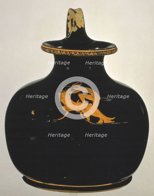 Oinochoe. Love-making (naked girl climbing on to a boy's lap), ca 430 BC. Artist: Shuvalov Painter (active 440-410 BC)