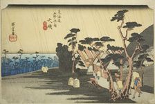 Oiso: Tora's Rain (Oiso, Tora ga ame), from the series "Fifty-three Stations of the..., c. 1833/34. Creator: Ando Hiroshige