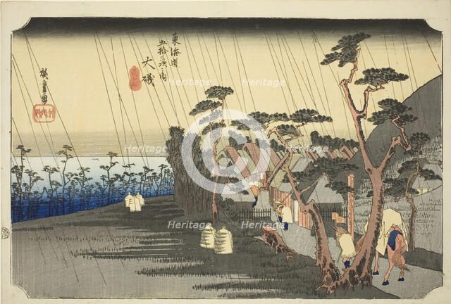 Oiso: Tora's Rain (Oiso, Tora ga ame), from the series "Fifty-three Stations of the..., c. 1833/34. Creator: Ando Hiroshige.
