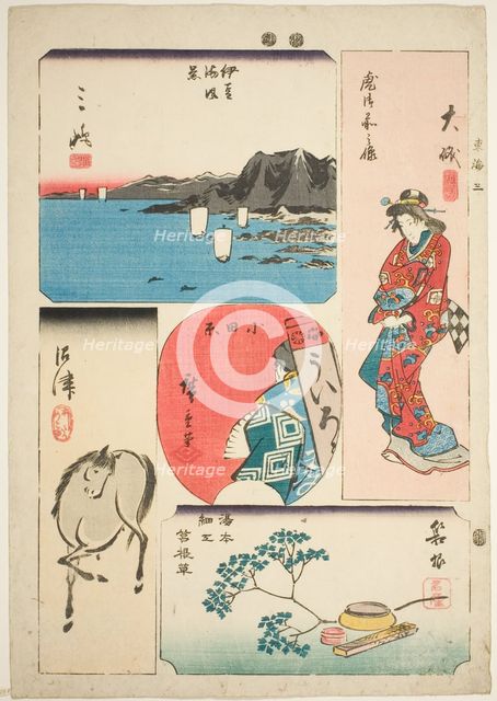 Oiso, Odawara, Hakone, Mishima, and Numazu, no. 3 from the series "Cutout Pictures..., c. 1848/52. Creator: Ando Hiroshige.