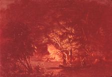 Ojibwe Spearing Salmon by Torchlight, 1846-1848. Creator: George Catlin