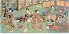 Okugoten yuraku no zu (Scenes of Amusements at Oku Palace). Triptych. Creator: Utagawa Kunisada