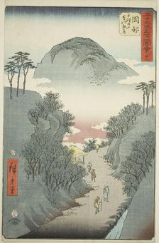 Okabe: Narrow Ivy-covered Road at Mount Utsu (Okabe, Utsu no yama tsuta no hosomichi), no...., 1855. Creator: Ando Hiroshige