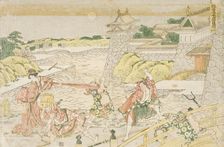 Okaru and Kampei outside Kamakura Castle, Act III from the Play Chushingura, 1806. Creator: Hokusai