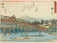 Okazaki: Yahagi Bridge (Okazaki, Yahagi no hashi), from the series "Fifty-three..., c. 1837/42. Creator: Ando Hiroshige
