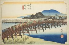 Okazaki: Yahagi Bridge (Okazaki, Yahagi no hashi), from the series "Fifty-three..., c. 1833/34. Creator: Ando Hiroshige
