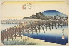 Okazaki: Yahagi Bridge (Okazaki, Yahagi no hashi), from the series "Fifty-three..., c. 1833/34. Creator: Ando Hiroshige