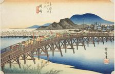 Okazaki: Yahagi Bridge (Okazaki, Yahagi no hashi), from the series "Fifty-three..., c. 1833/34. Creator: Ando Hiroshige