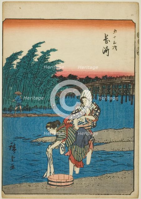 Okazaki, from the series "Fifty-three Stations [of the Tokaido] (Gojusan tsugi)," also...,1852. Creator: Ando Hiroshige.